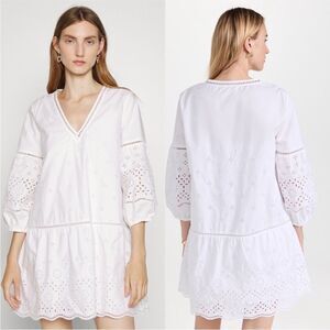 Club Monaco NWT Eyelet Cottage core Mini Dress White Size Small